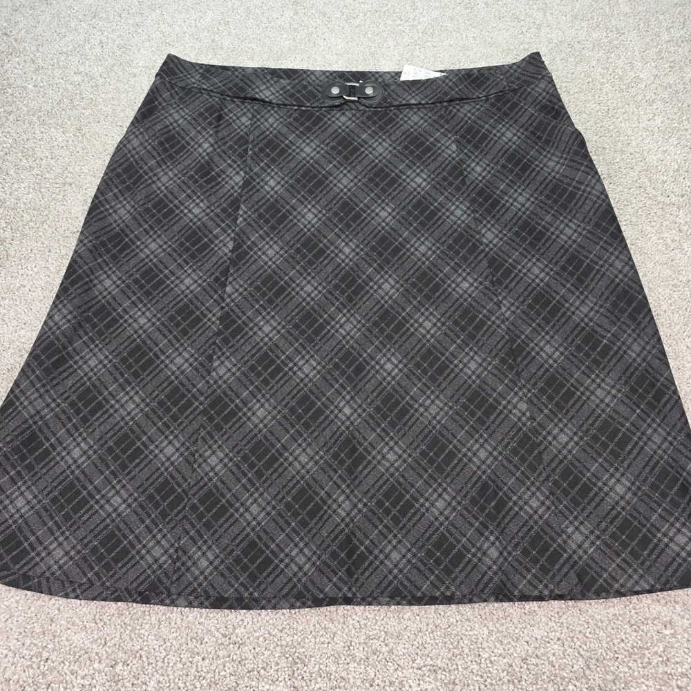New CJ Banks Womens Plus 24W Grey Plaid A-Line Skirt Buckle Detail Side Zip NWT